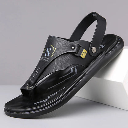 Men’s Orthopedic Leather Flip Flops – Non-Slip Comfort Sandals with Adjustable Back Strap