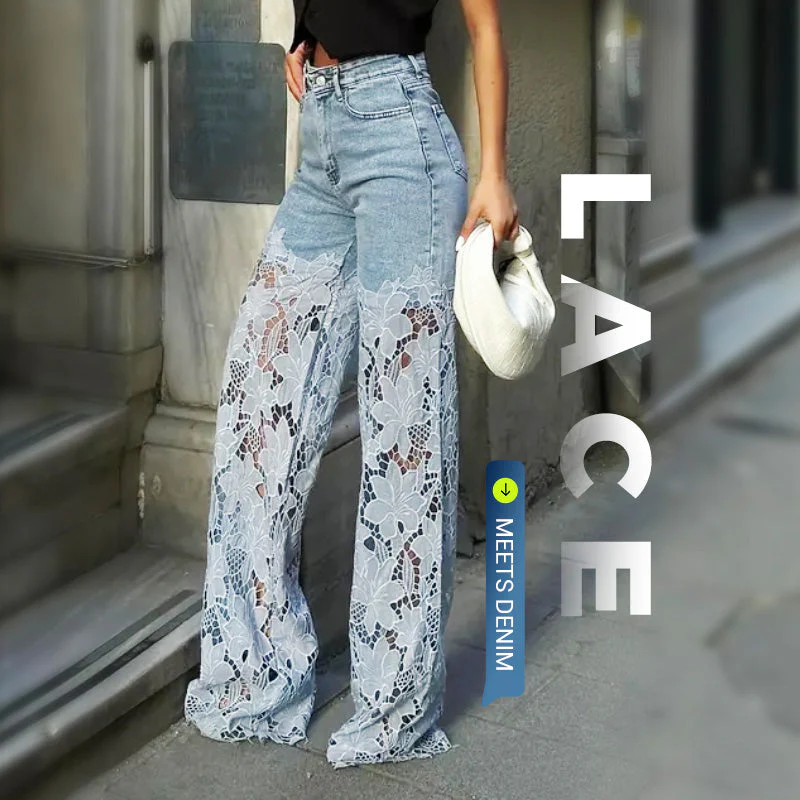 🌸🔥 Lace Spliced Jeans